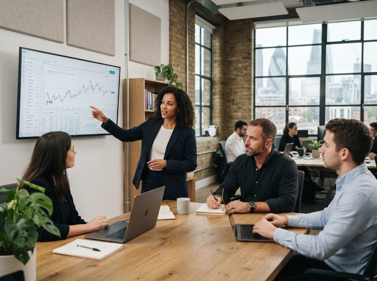 Crypto Lucreza analyst reviewing structured data reports on a workstation